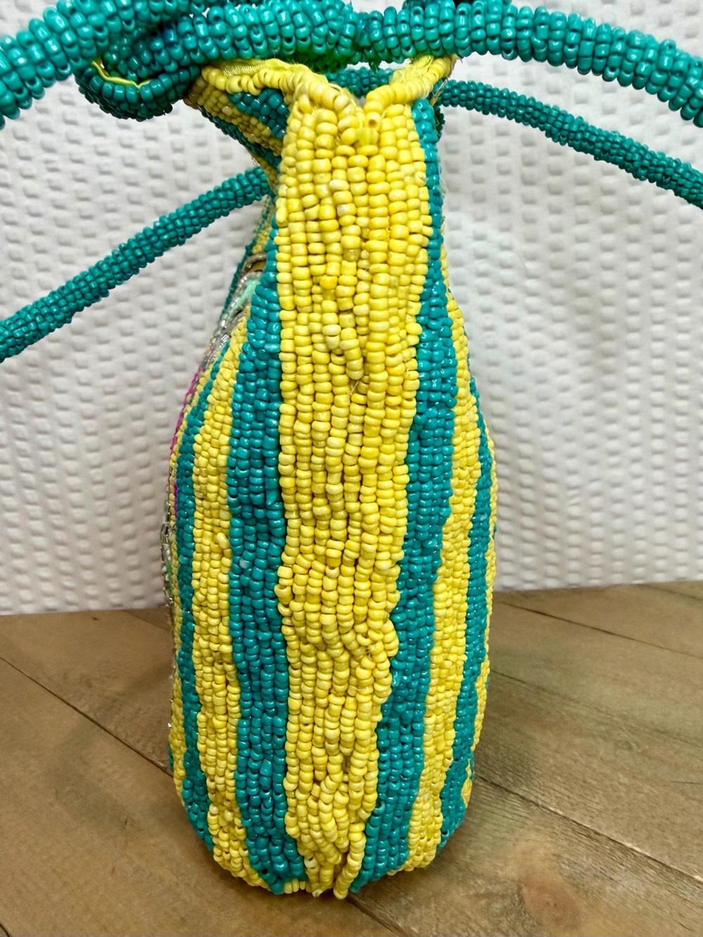 Viral Beaded Yellow & Teal Striped Sardine Tote - Picture 2 of 6
